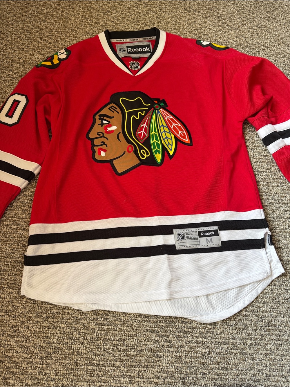 Reebok Red Chicago Blackhawks Hockey Jersey with Multicolor Crest